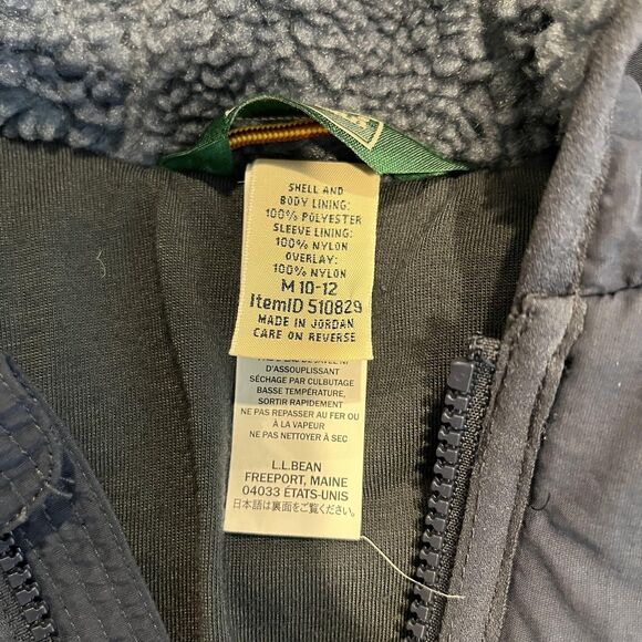L.L.Bean Jacket Youth Medium 10-12 Blue Hooded Sherpa Fleece Full Zip High Pile - Picture 6 of 8
